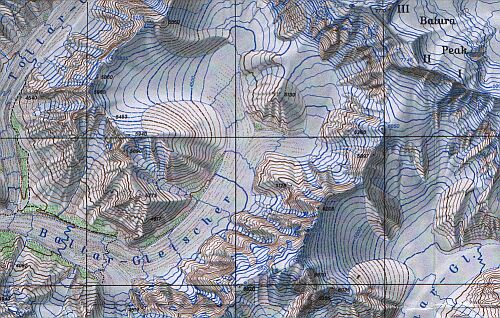Expeditionsgebiet Baltar-Gletscher Ausschnitt aus der Alpenvereinskarte Hunza-Karakorum